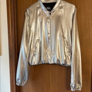 Zara Silver Bomber Jacket size medium